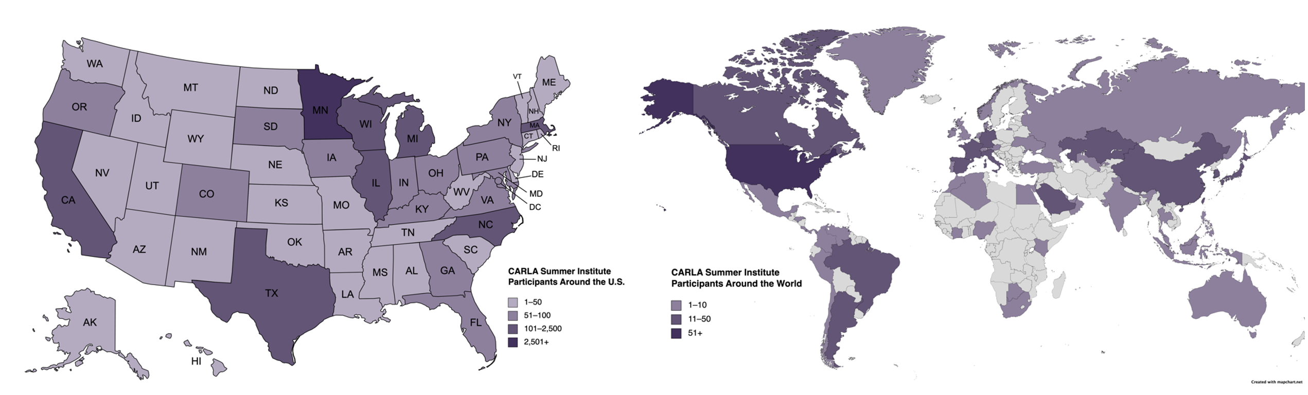 CARLA attendees by state and country