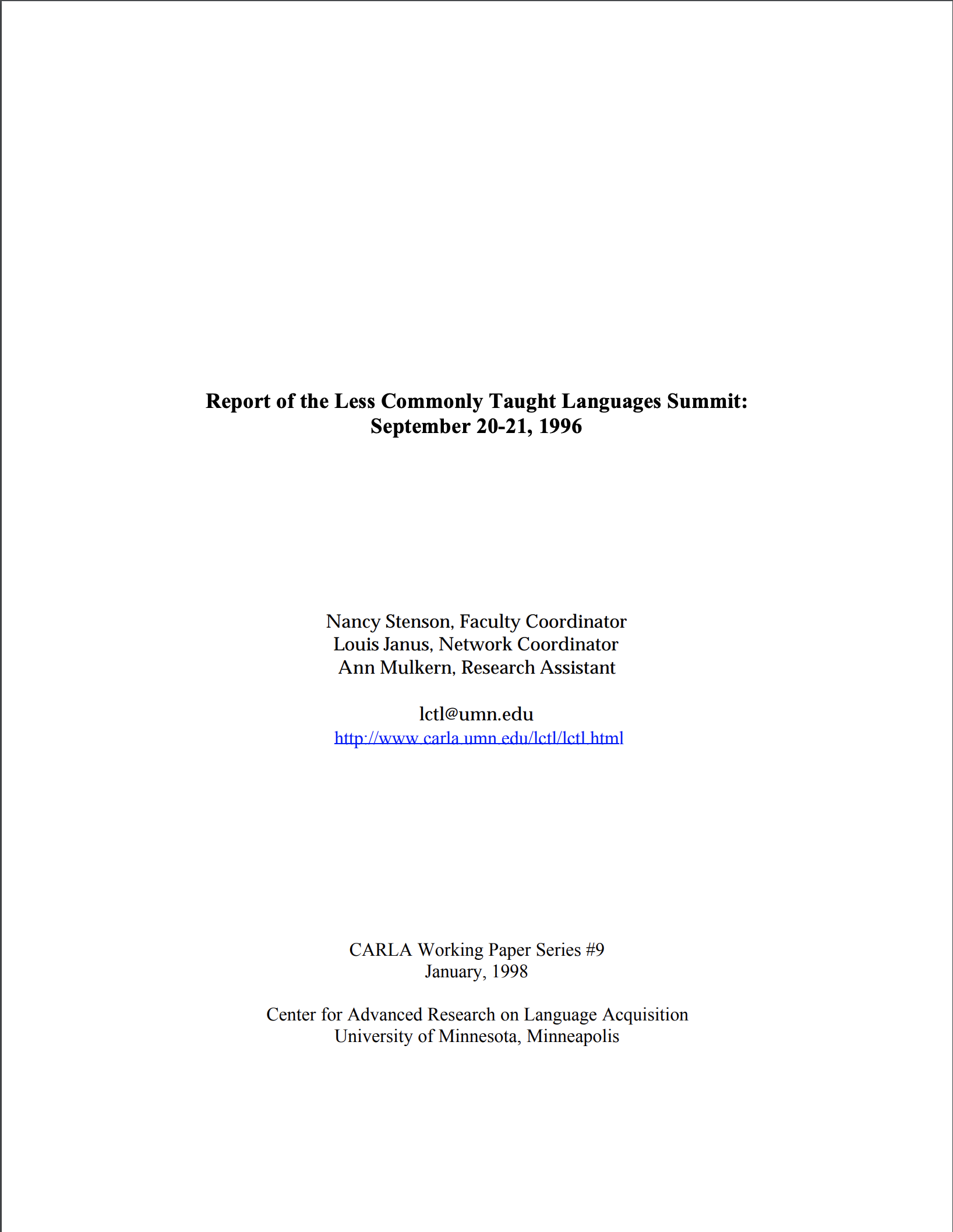 Report of the LCTL Summit: 1996